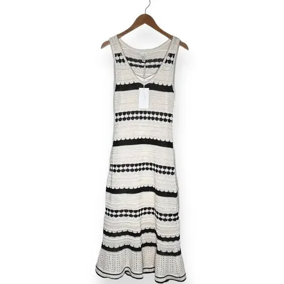 New $249 JOIE Crochet Knit Midi Dress Sleeveless Striped Ivory Coastal Chic M - Picture 10 of 15